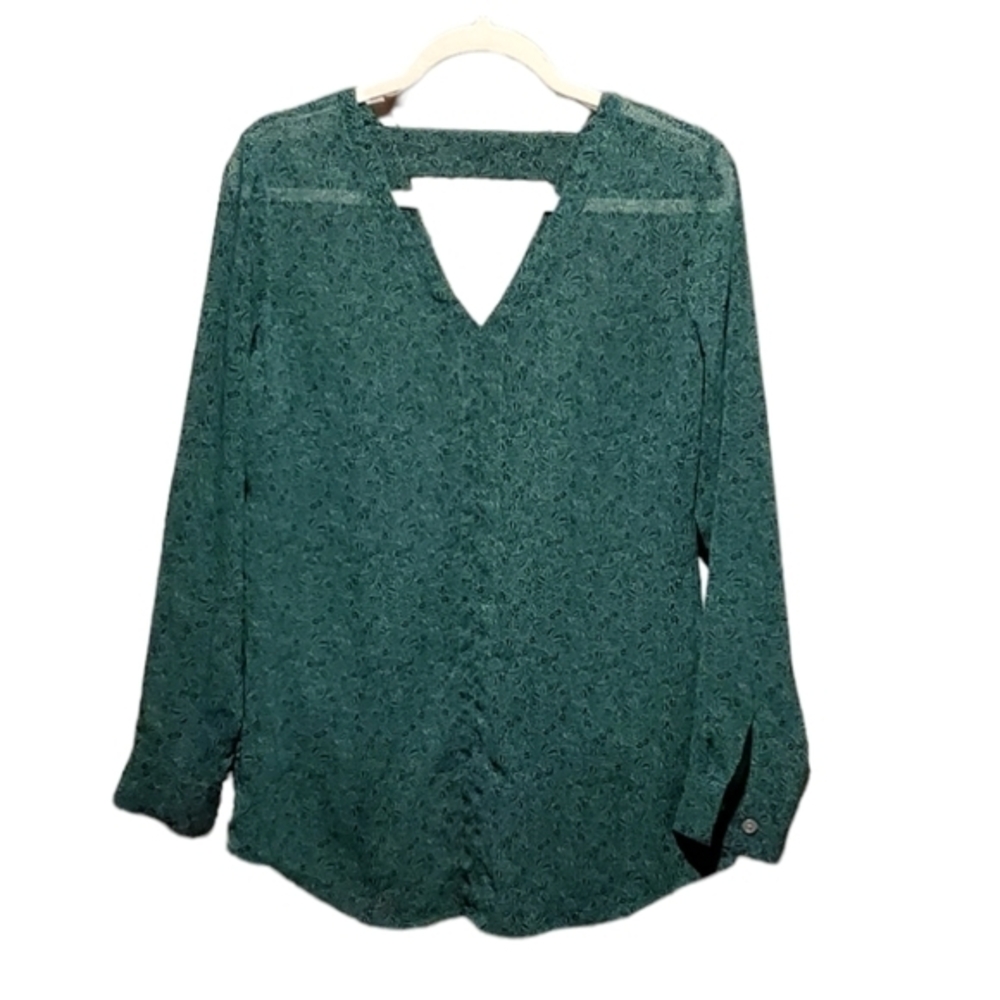 CAbi Green Silky V-neck Dressy Blouse Top Small Long Sleeve Pre-owned Women